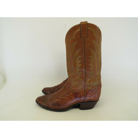 Justin Brown Leather Ostrich Cowboy Western Boots Mens Size 10 D main image 8